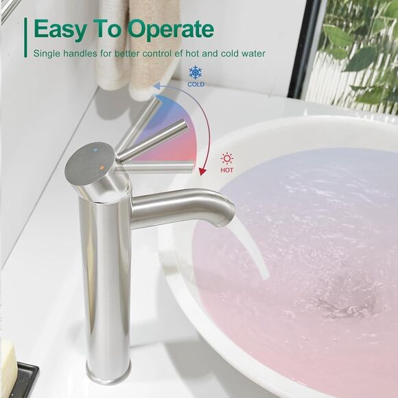 VOTON Bathroom Sink Faucet Chrome Tall Bathroom Faucets Single Handle One Hole - Picture 5 of 12